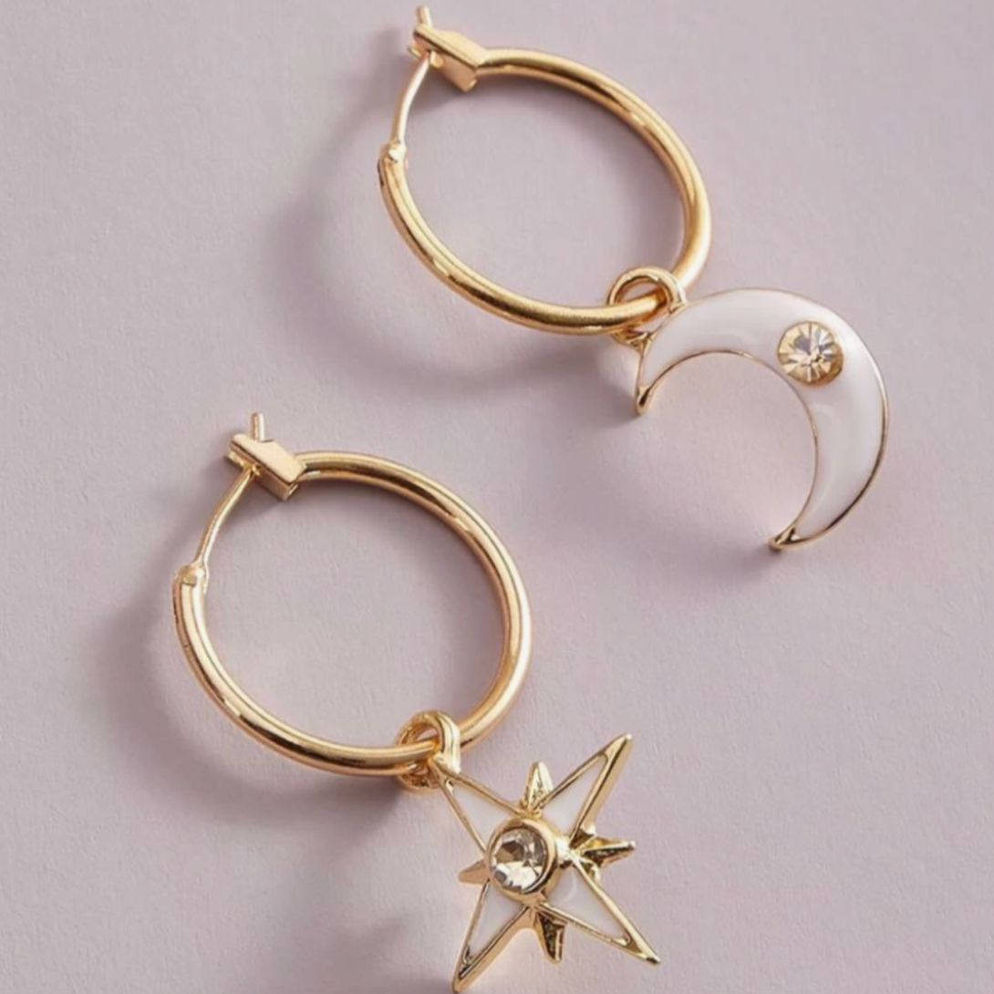 Moon & Star Huggie Hoop Earrings