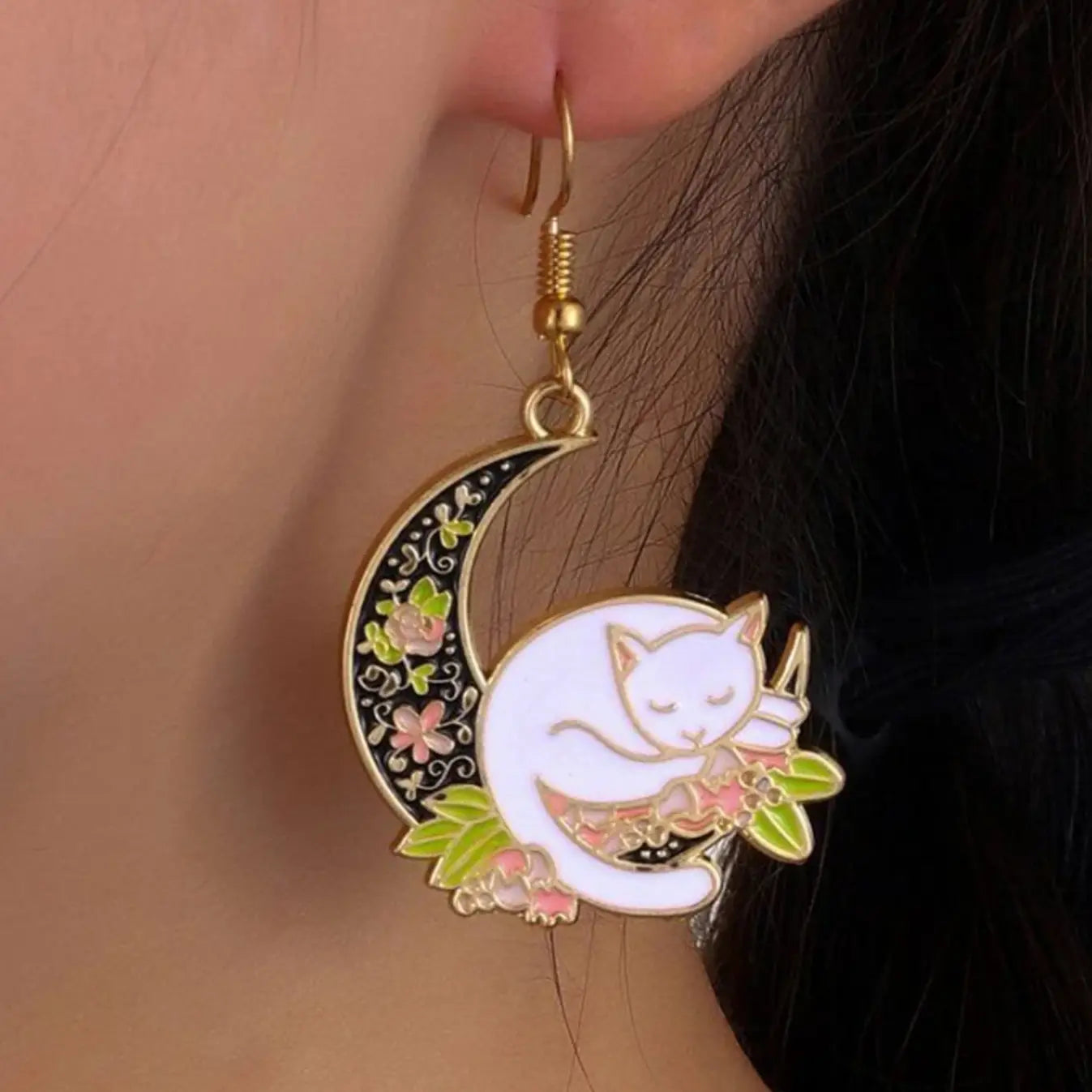 Cat Moon Dangle & Drop Earrings