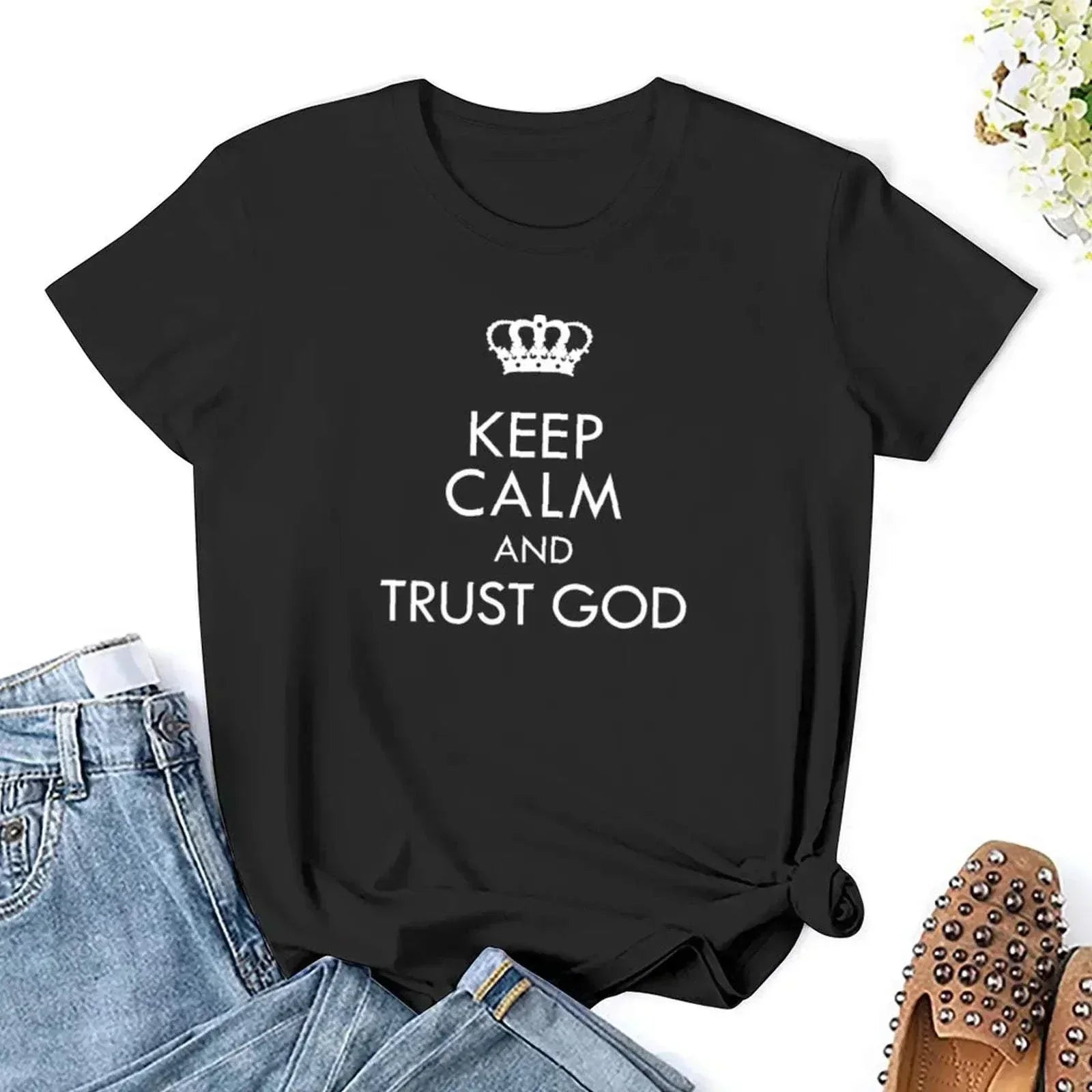 Shirt Female Clothing Aesthetic - Keep Calm and Trust God Tee