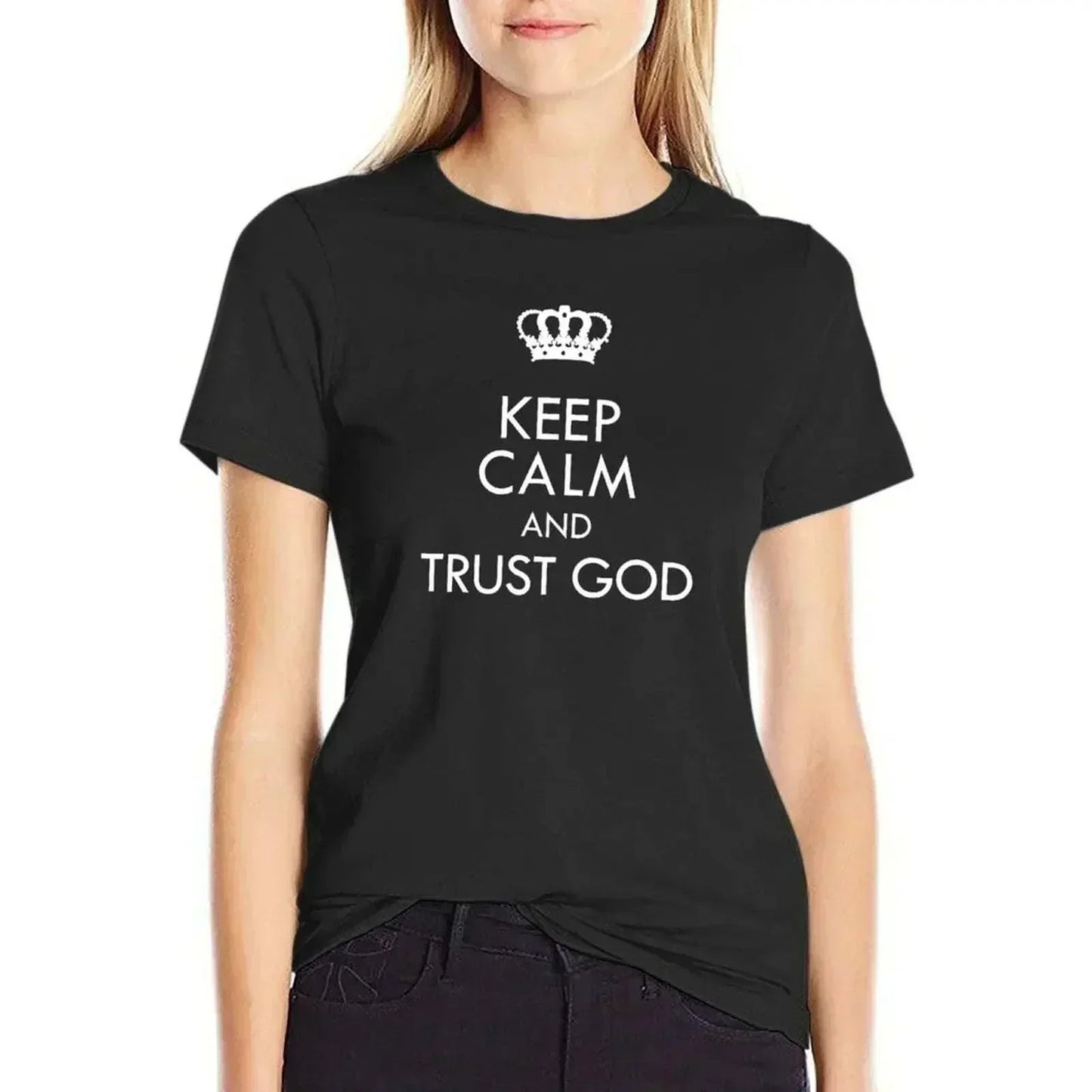 Shirt Female Clothing Aesthetic - Keep Calm and Trust God Tee