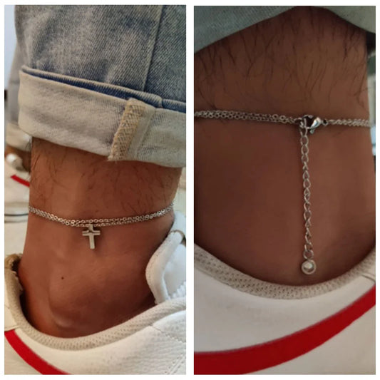 Men's Anklet With Cross Charm Look
