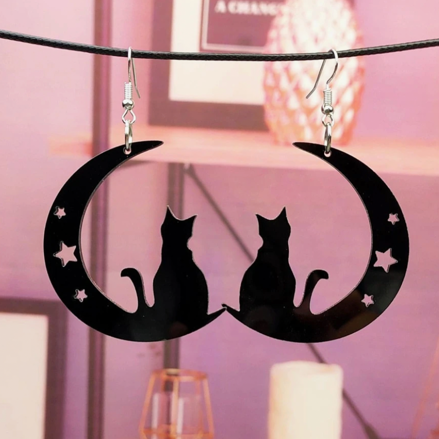 Cat Moon Dangle & Drop Earrings