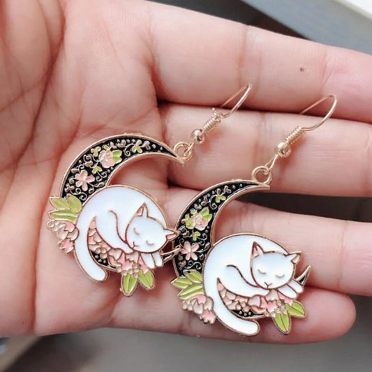 Cat Moon Dangle & Drop Earrings